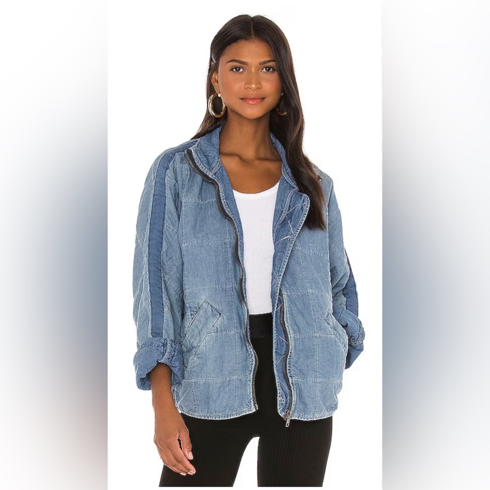 Free People Quilted indigo Dolman Denim Jacket